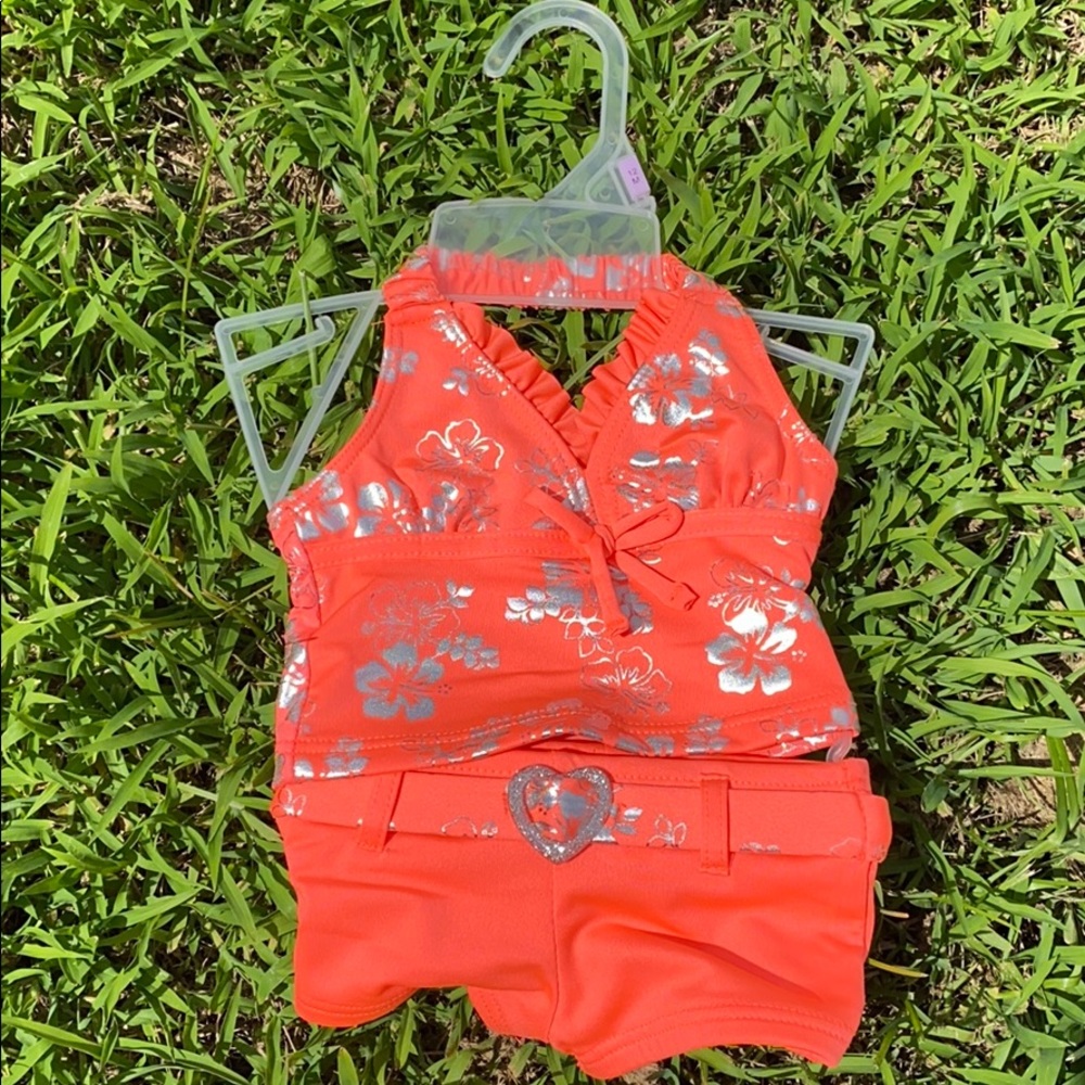 Toddler Melon and Silver swimsuit. 12mo.Never worn